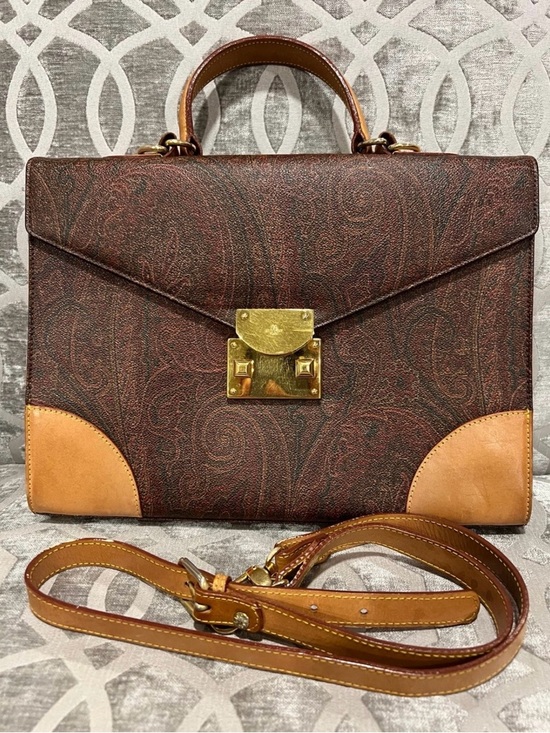 Etro Handbags - Etro Paisley Top Handle Bag Brown Leather Crossbody Italy Vintage